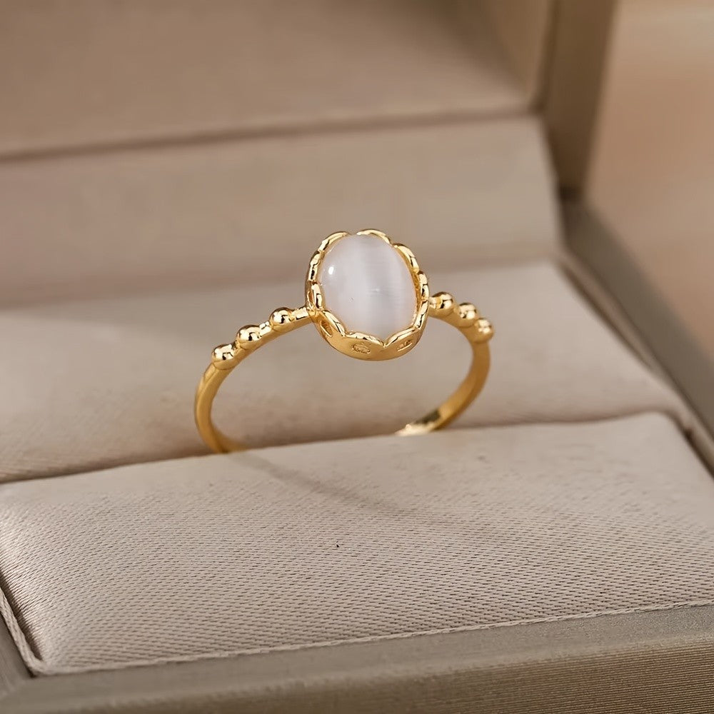 Scalloped White Stone Ring