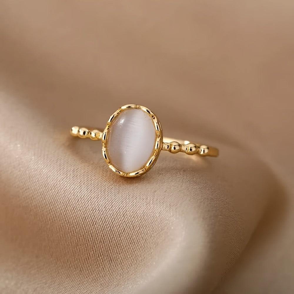 Scalloped White Stone Ring
