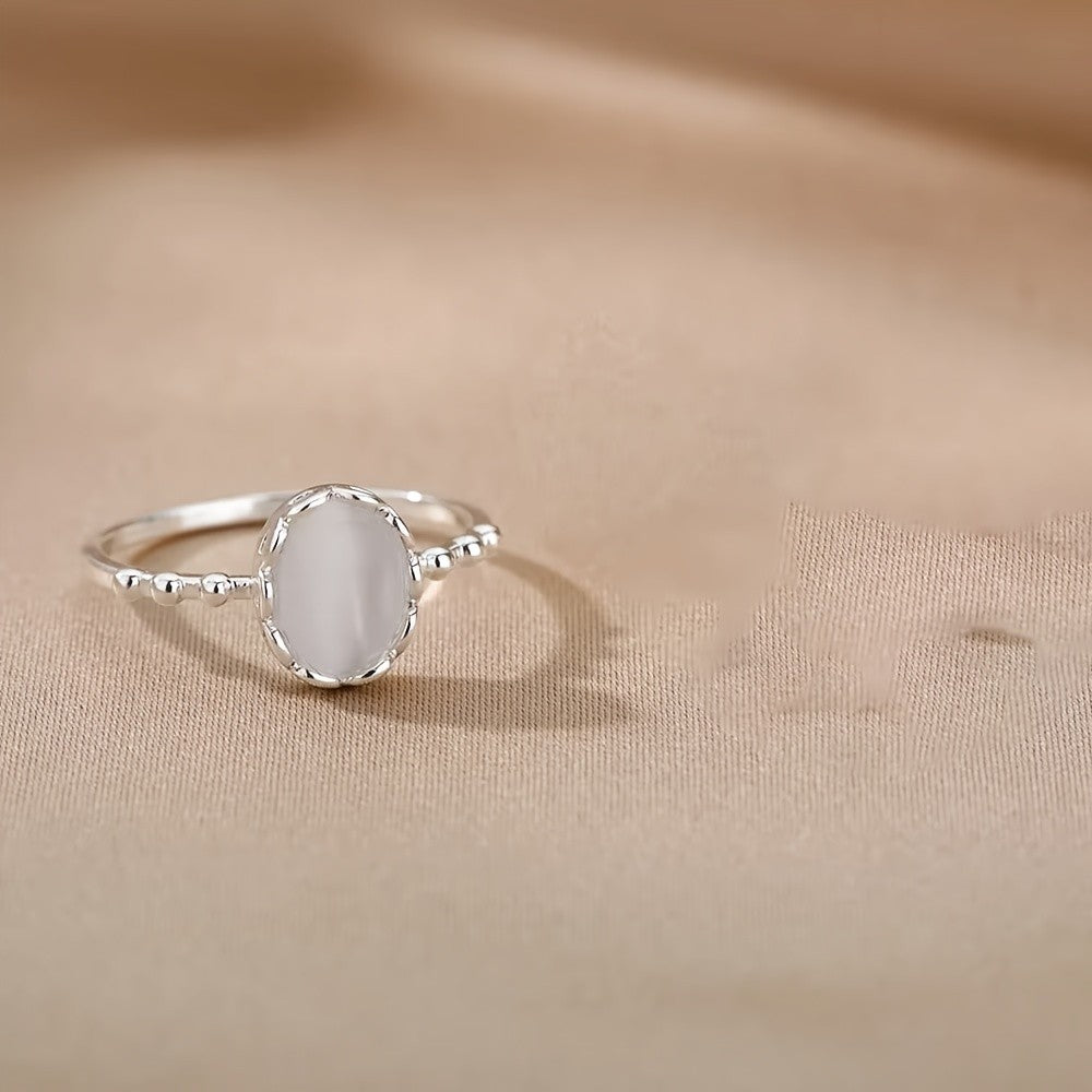 Scalloped White Stone Ring