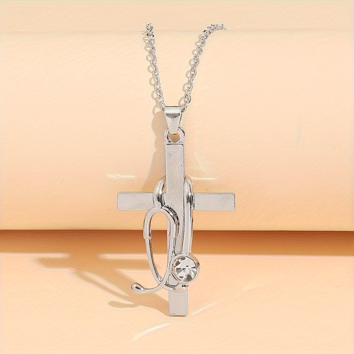 Crystal Heart Loop Cross Necklace