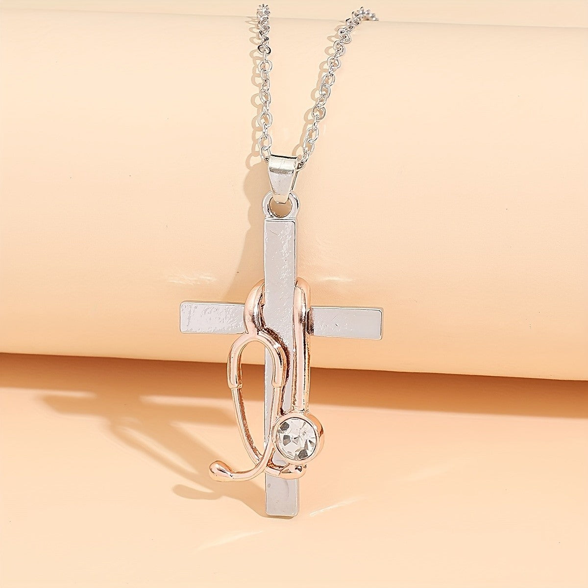 Crystal Heart Loop Cross Necklace