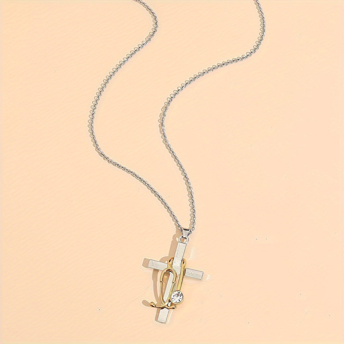 Crystal Heart Loop Cross Necklace