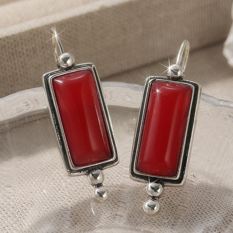 Red Rectangle Drop Earrings