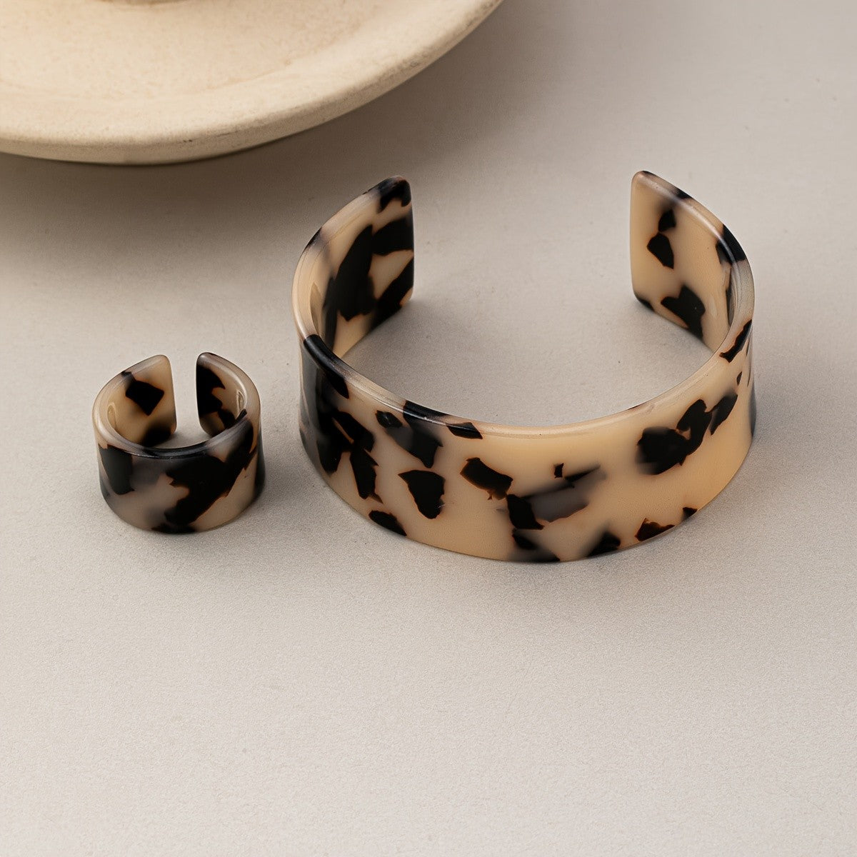 Leopard Print Wide Cuff & Ring Set