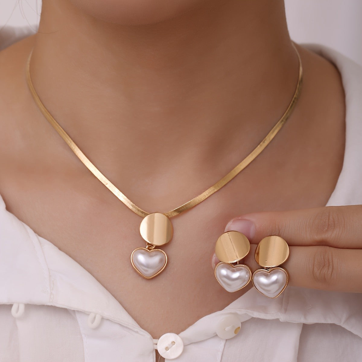 Pearl Heart & Disc Jewelry Set