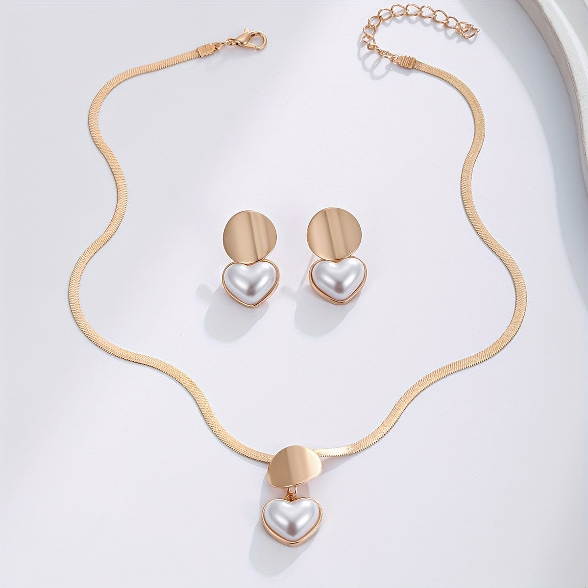 Pearl Heart & Disc Jewelry Set