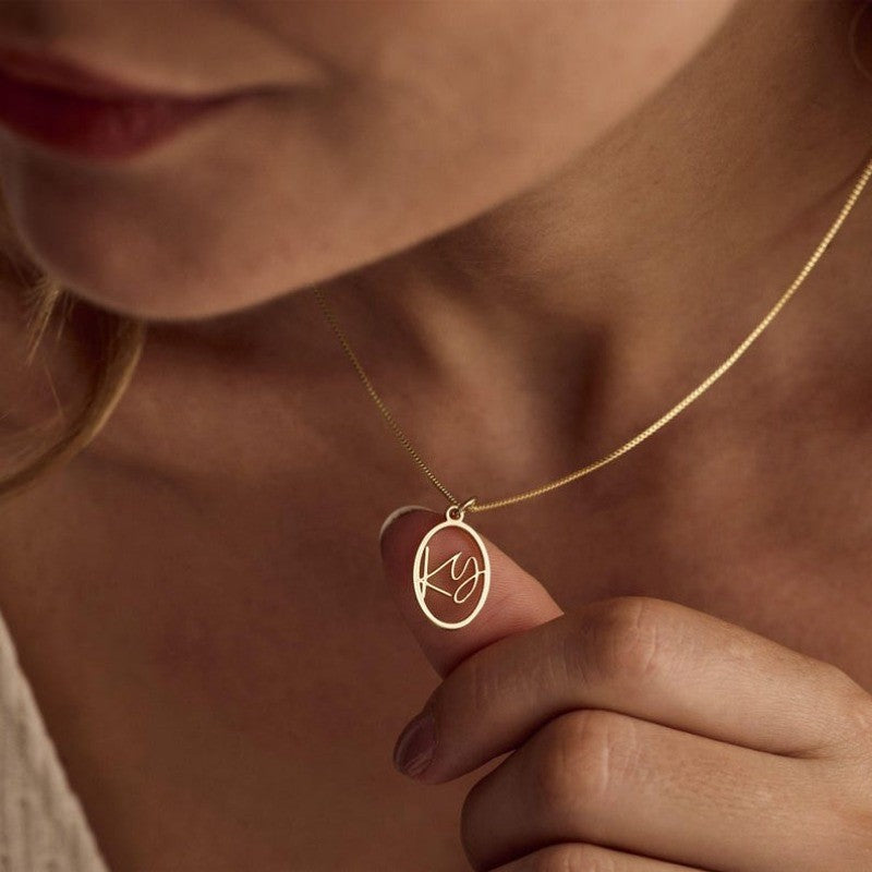 Custom Initial Oval Necklace