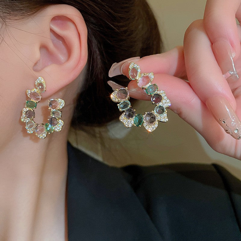 Multicolor Crystal Petal Hoop Earrings