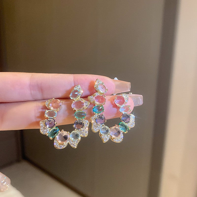 Multicolor Crystal Petal Hoop Earrings