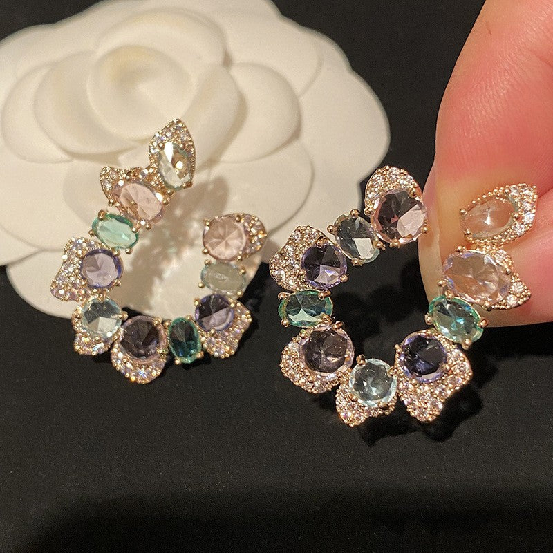Multicolor Crystal Petal Hoop Earrings
