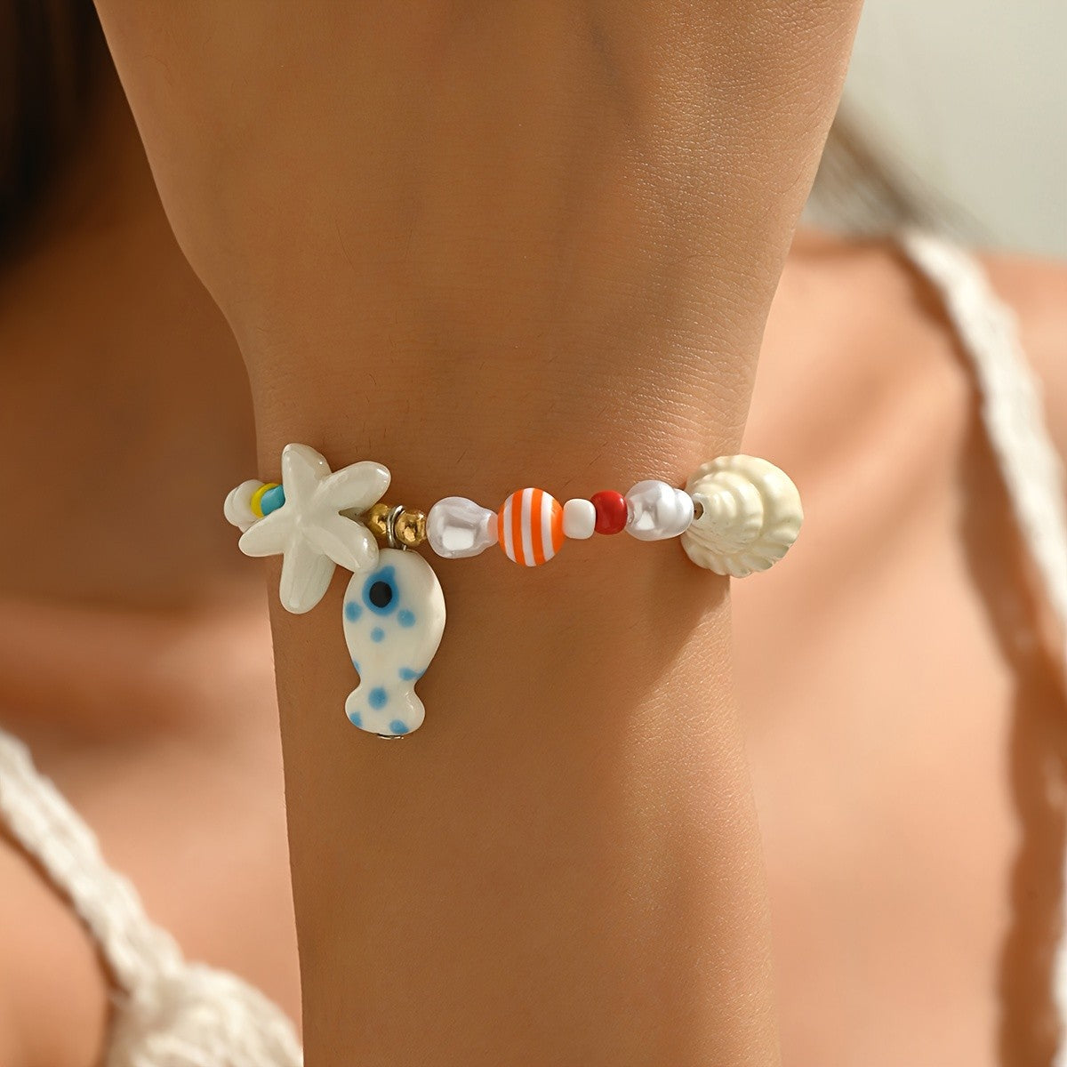Ocean Fish & Starfish Beaded Bracelet