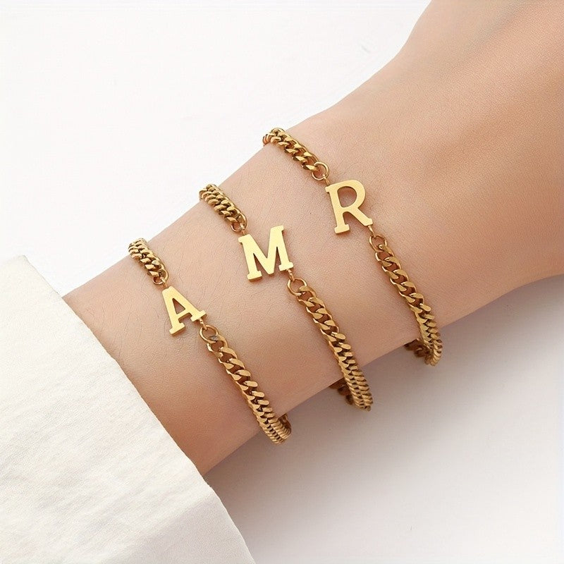 Initial Letter Curb Chain Bracelet