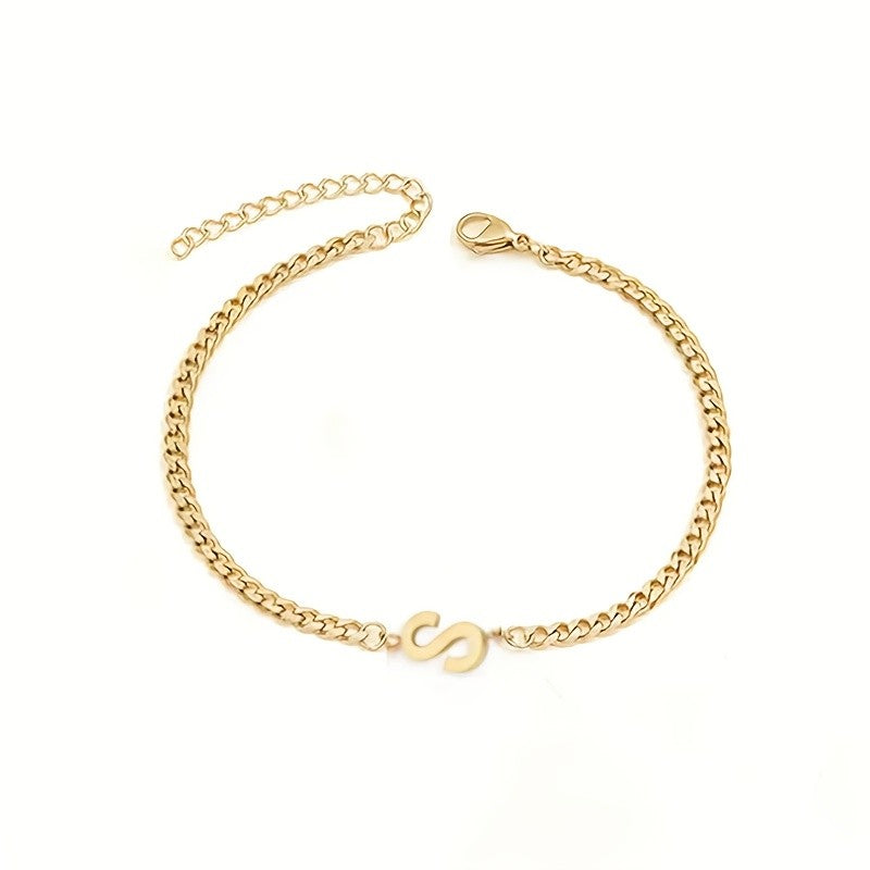 Initial Letter Curb Chain Bracelet