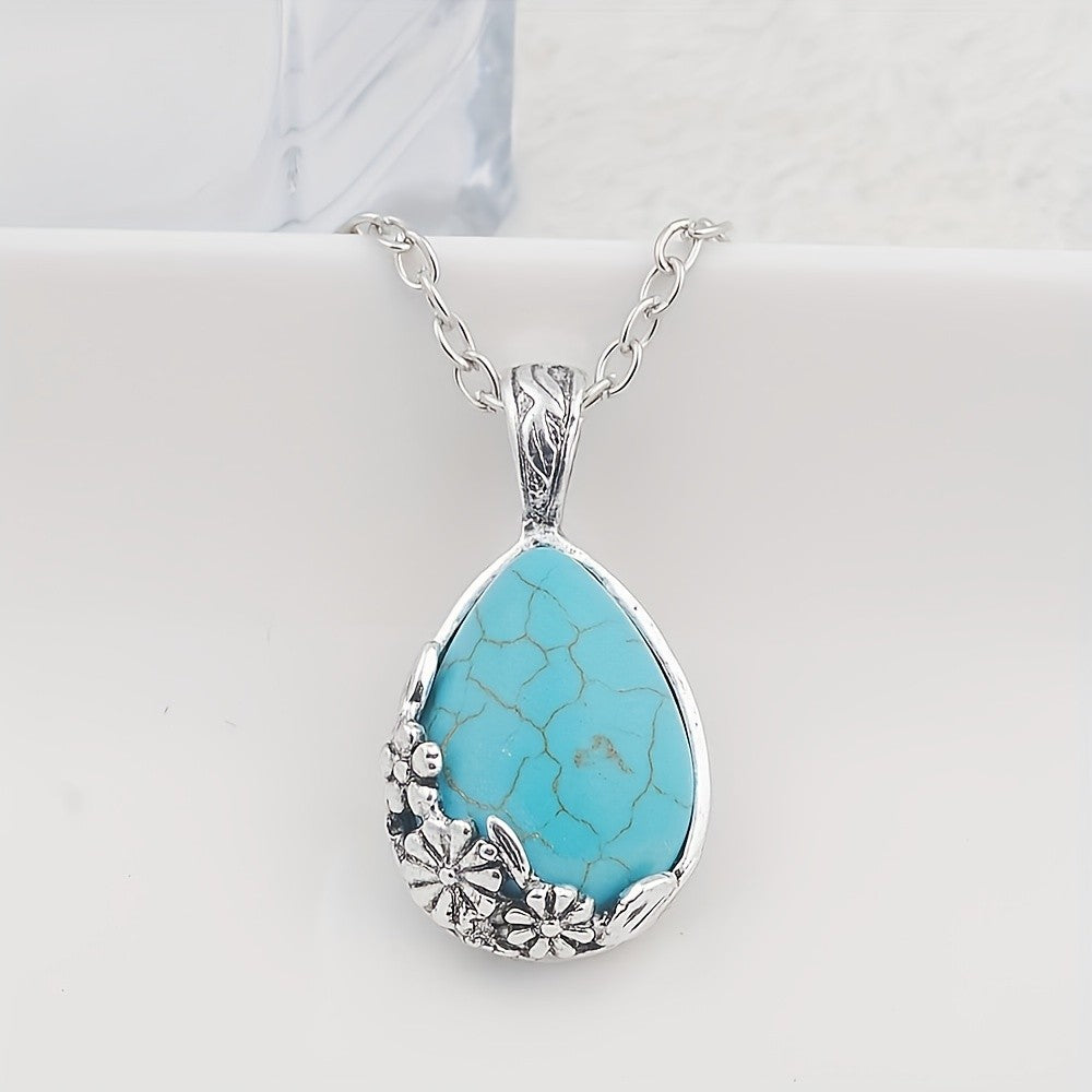 Turquoise Floral Teardrop Necklace