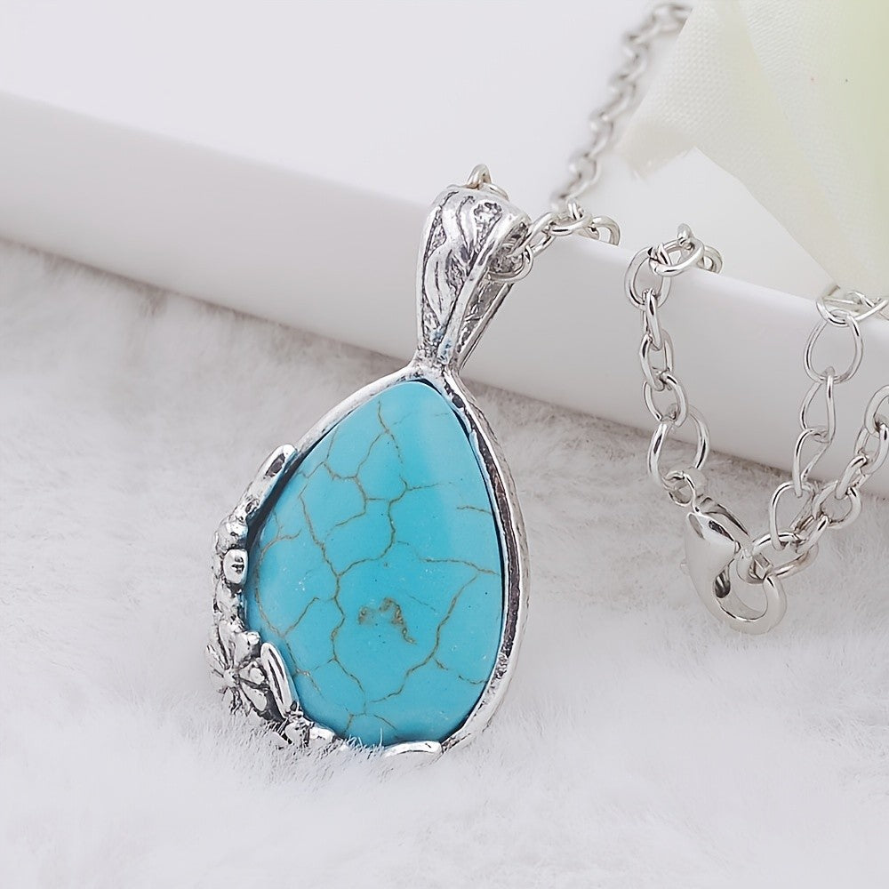 Turquoise Floral Teardrop Necklace