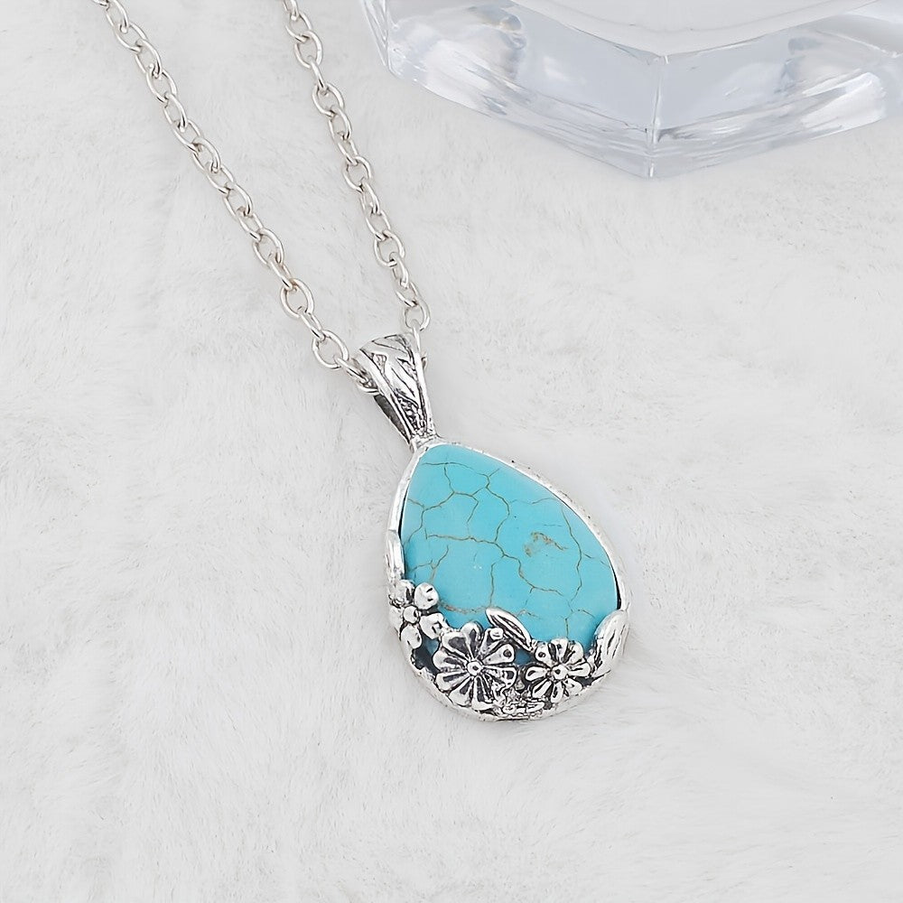 Turquoise Floral Teardrop Necklace