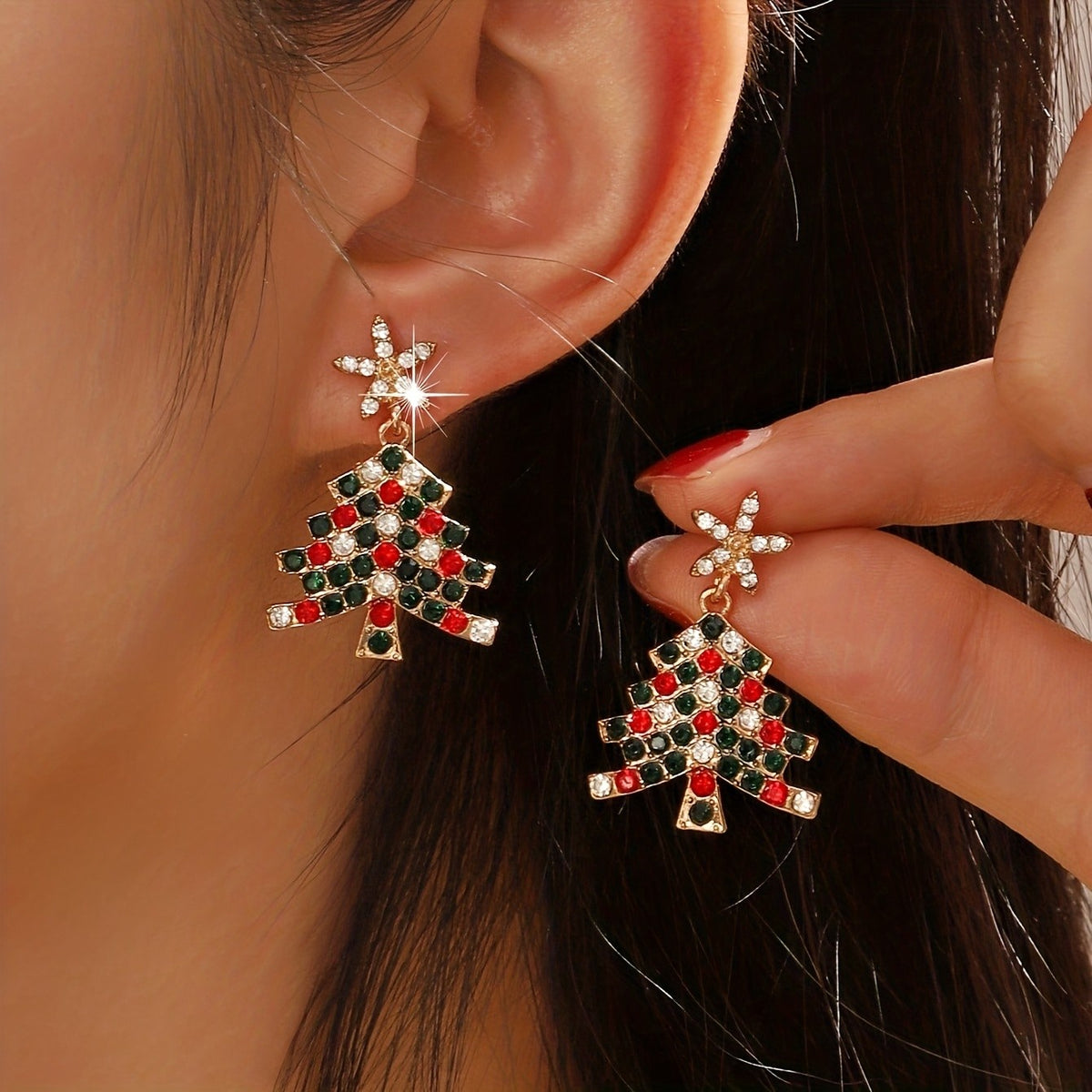 Star & Pearl Christmas Tree Earrings