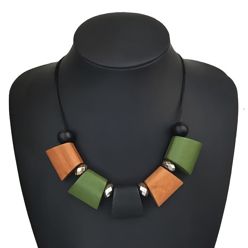 Color Block Trapezoid Wood Necklace