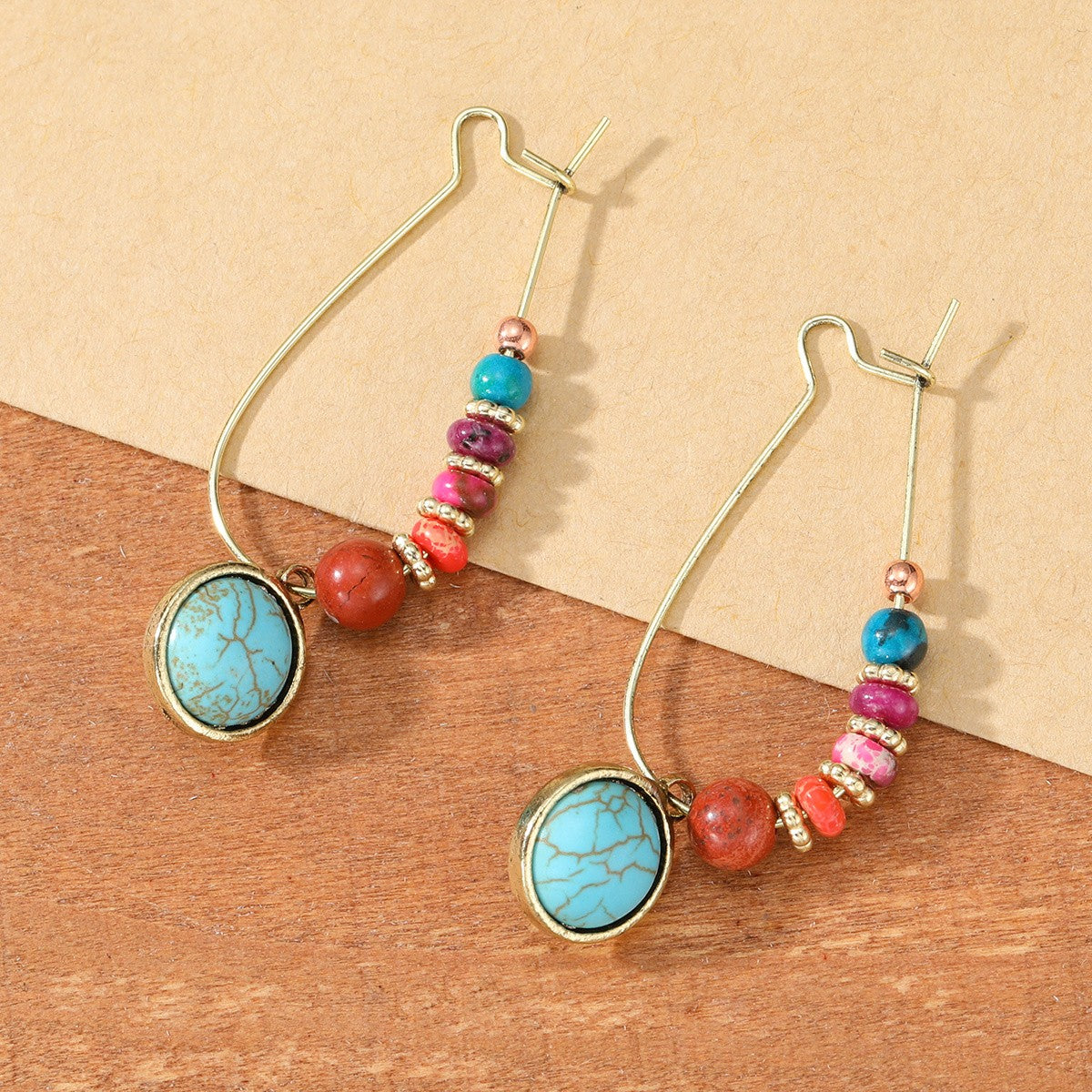 Turquoise & Rainbow Bead Drop Earrings
