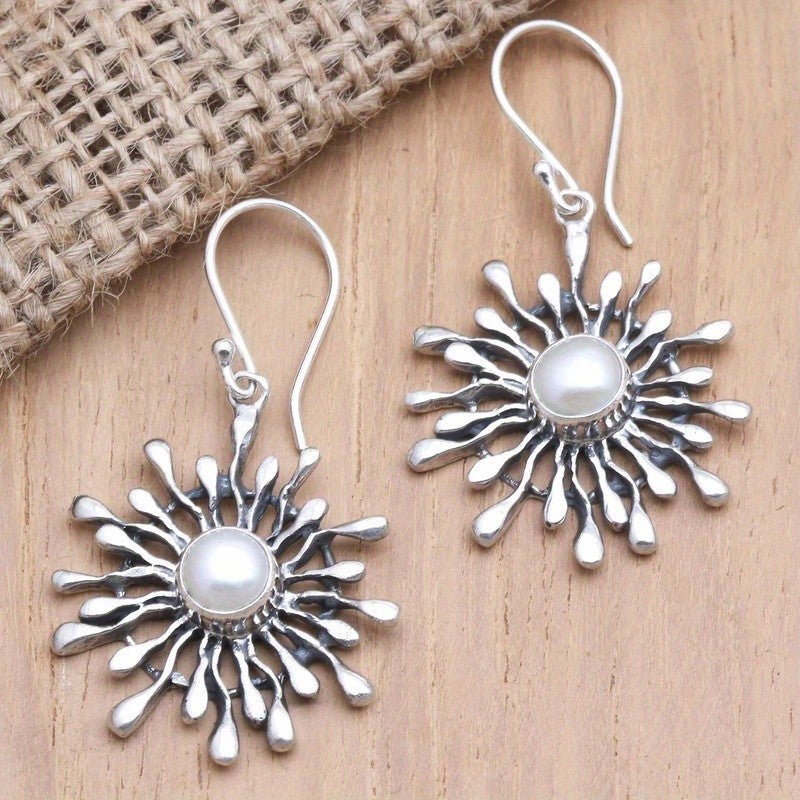 Faux Pearl Sunburst Drop Earrings