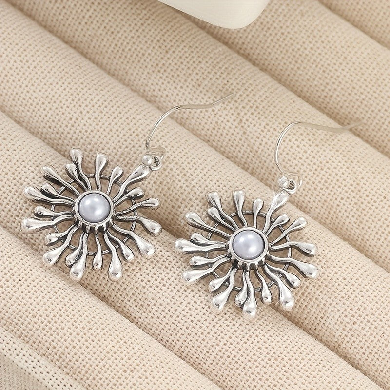 Faux Pearl Sunburst Drop Earrings