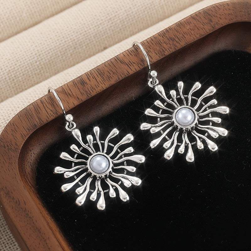 Faux Pearl Sunburst Drop Earrings