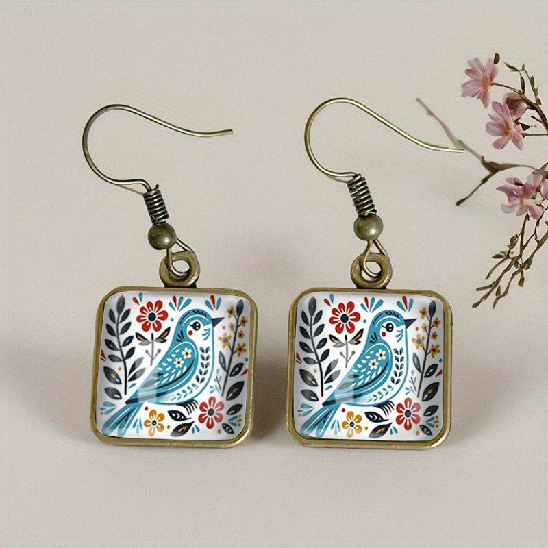 Blue Bird Square Earrings