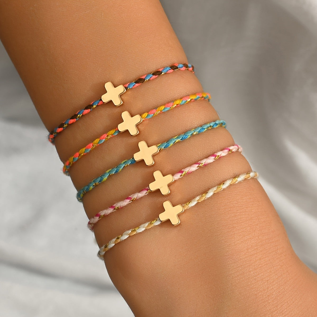 Colorful Braided Cross Bracelet Set