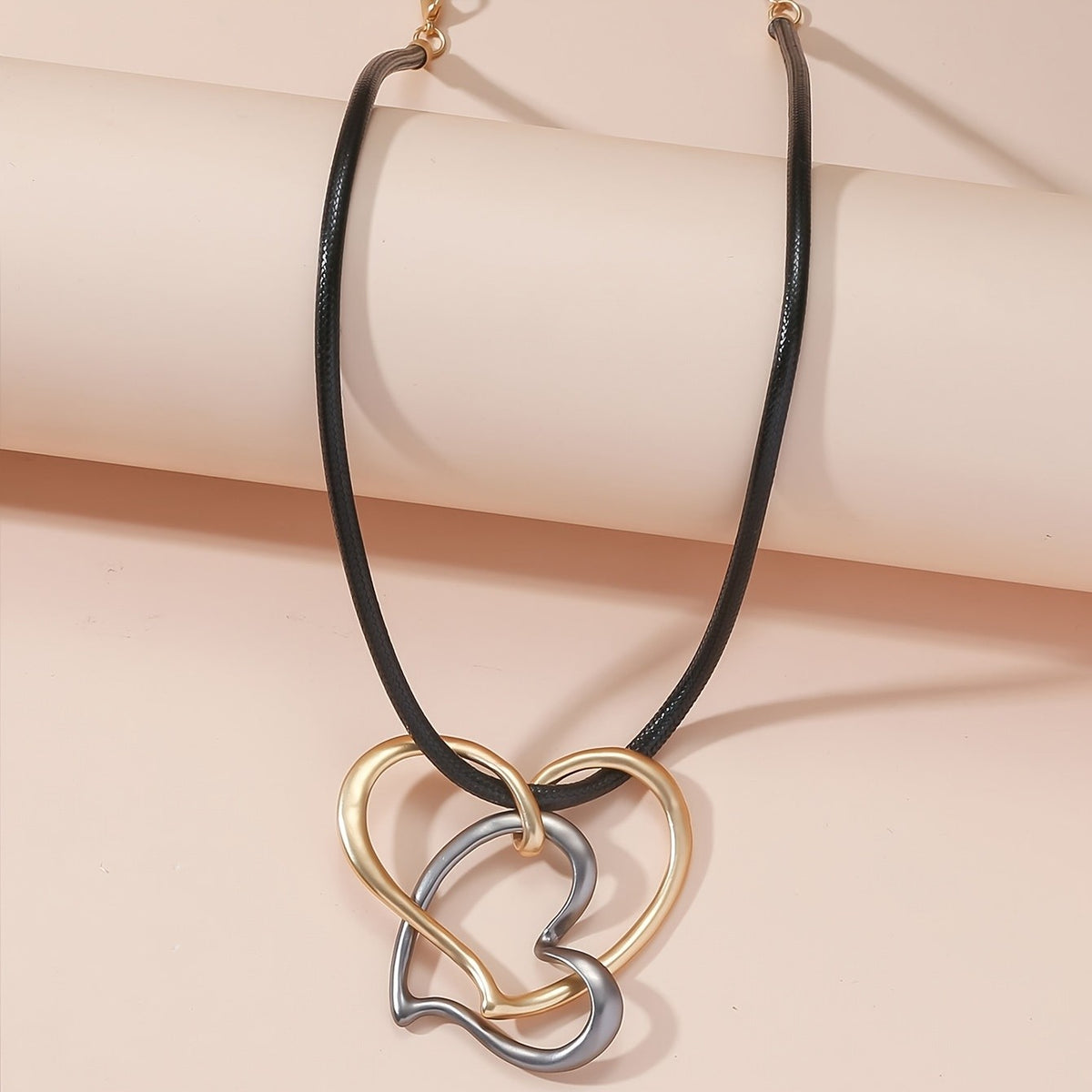 Two-Tone Interlocking Heart Cord Necklace