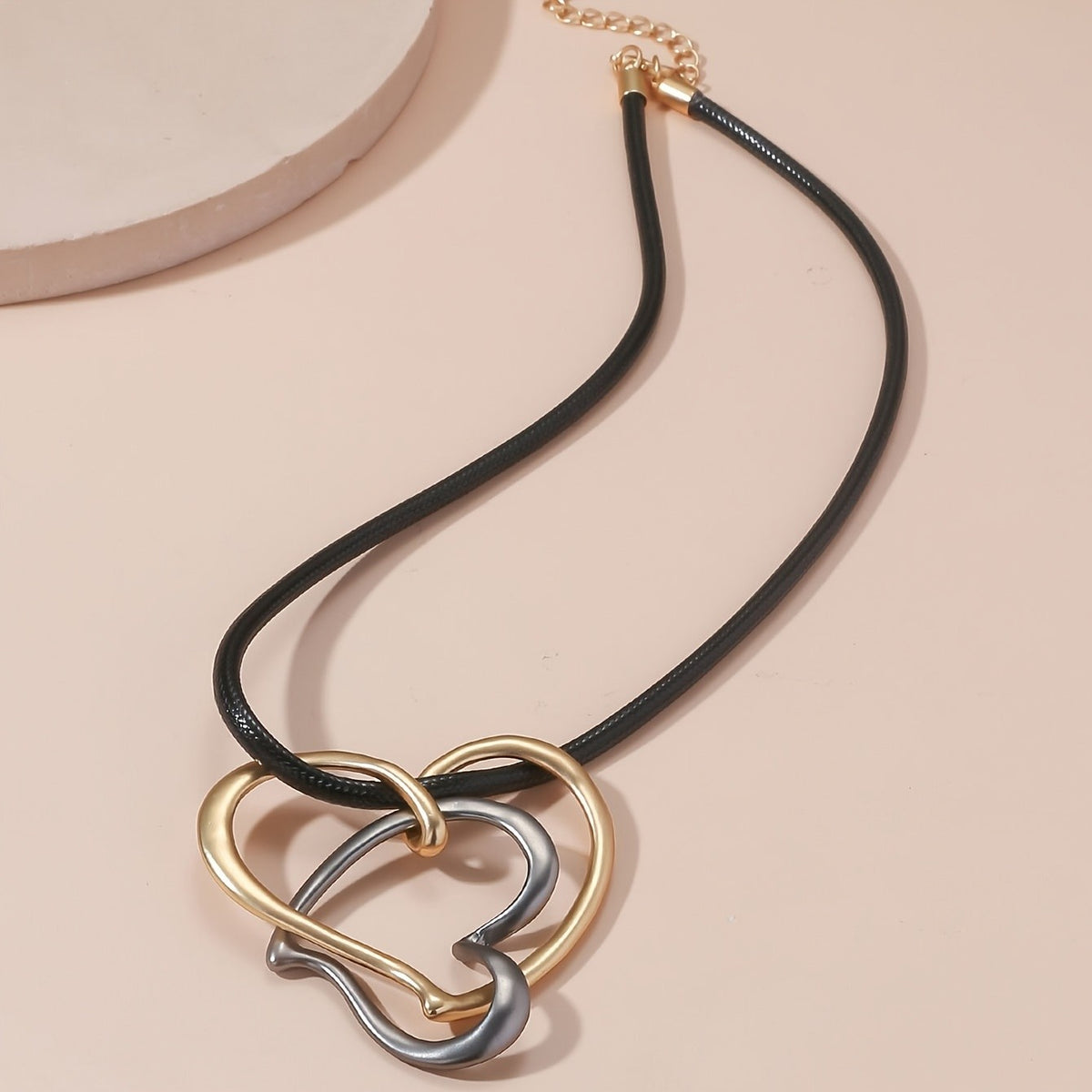 Two-Tone Interlocking Heart Cord Necklace