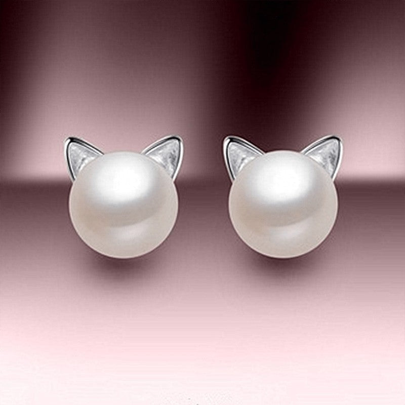 Pearl Cat Ear Stud Earrings
