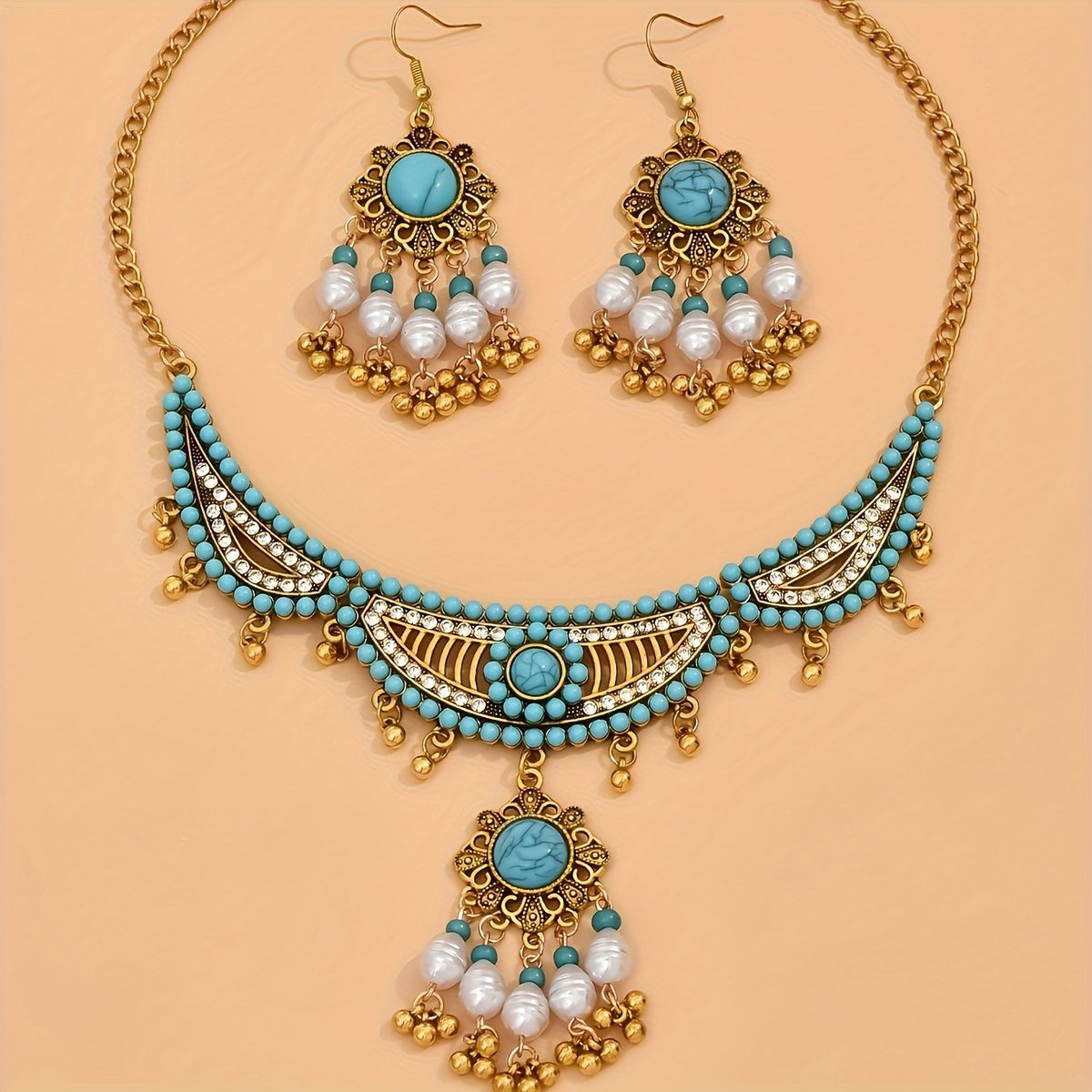 Turquoise Fan Tassel Jewelry Set