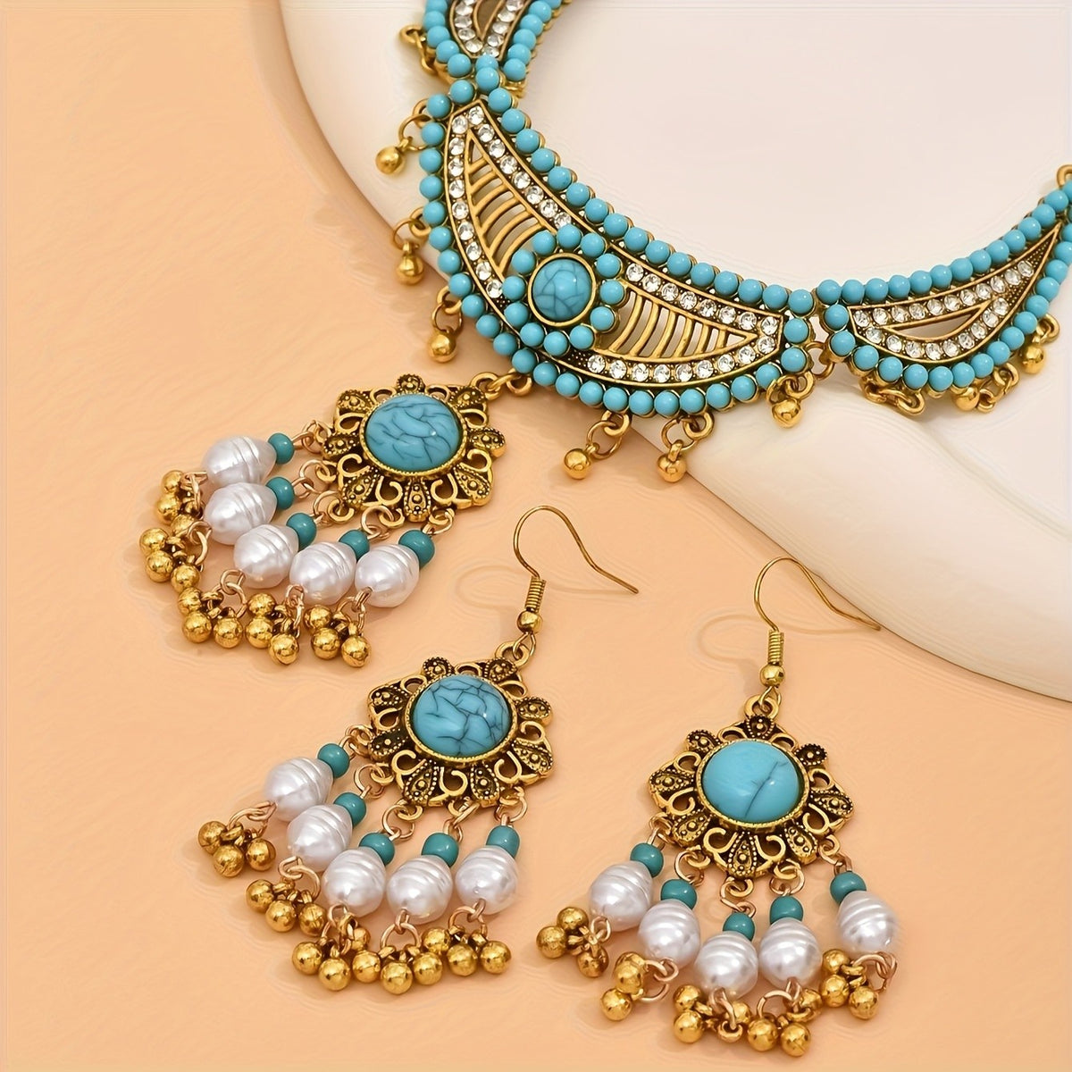 Turquoise Fan Tassel Jewelry Set