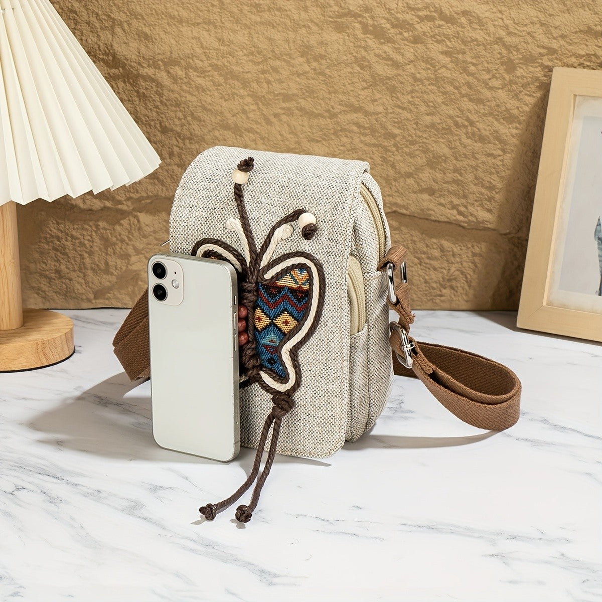 Embroidered Butterfly Crossbody Bag