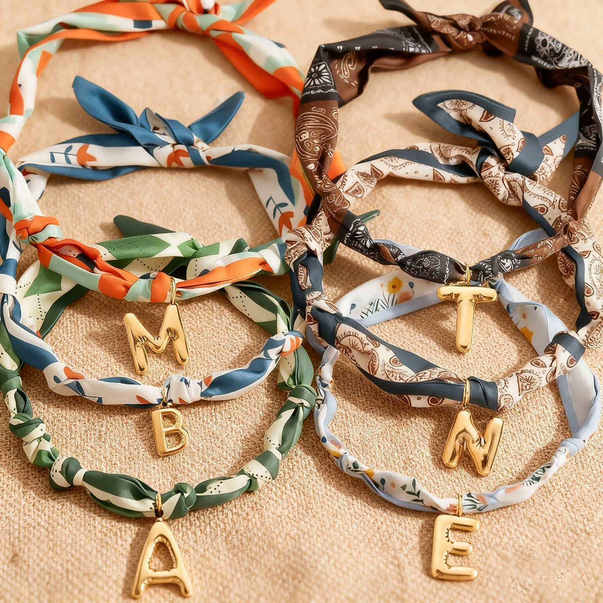 Printed Scarf Initial Necklace