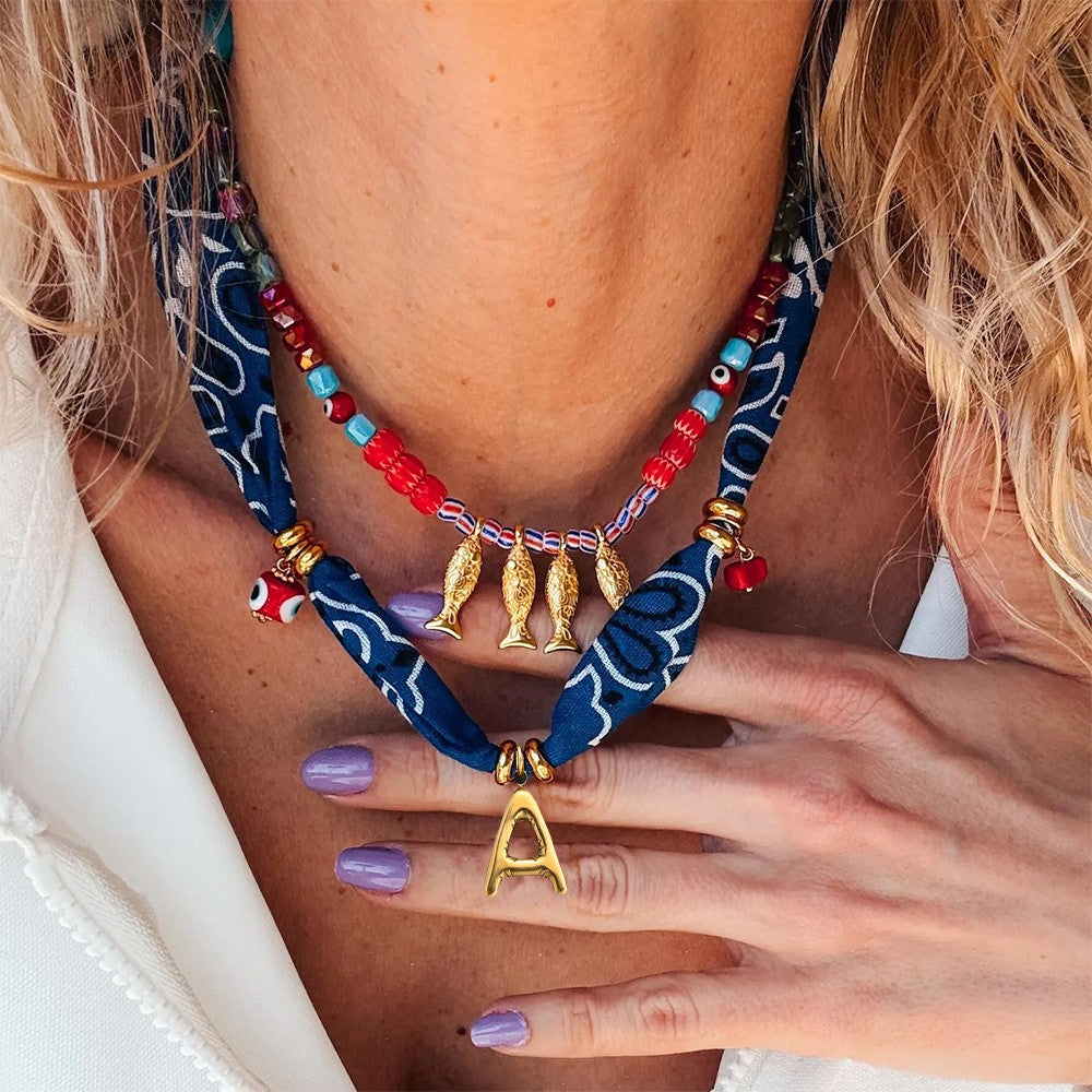 Printed Scarf Initial Necklace