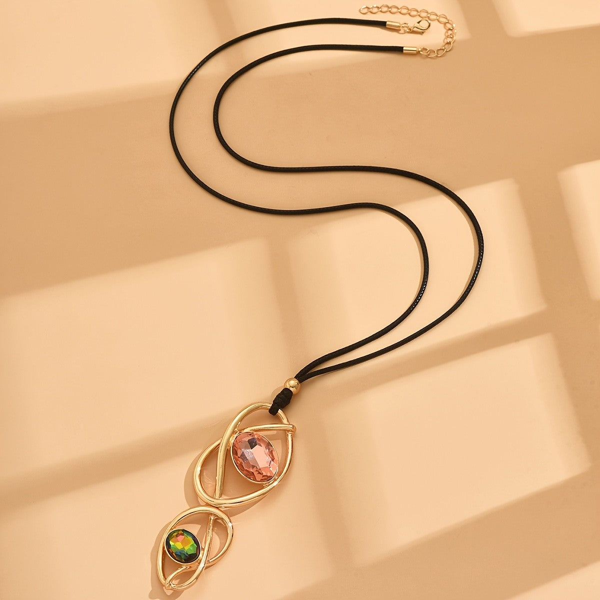 Two-Tone Glass Oval Pendant Necklace