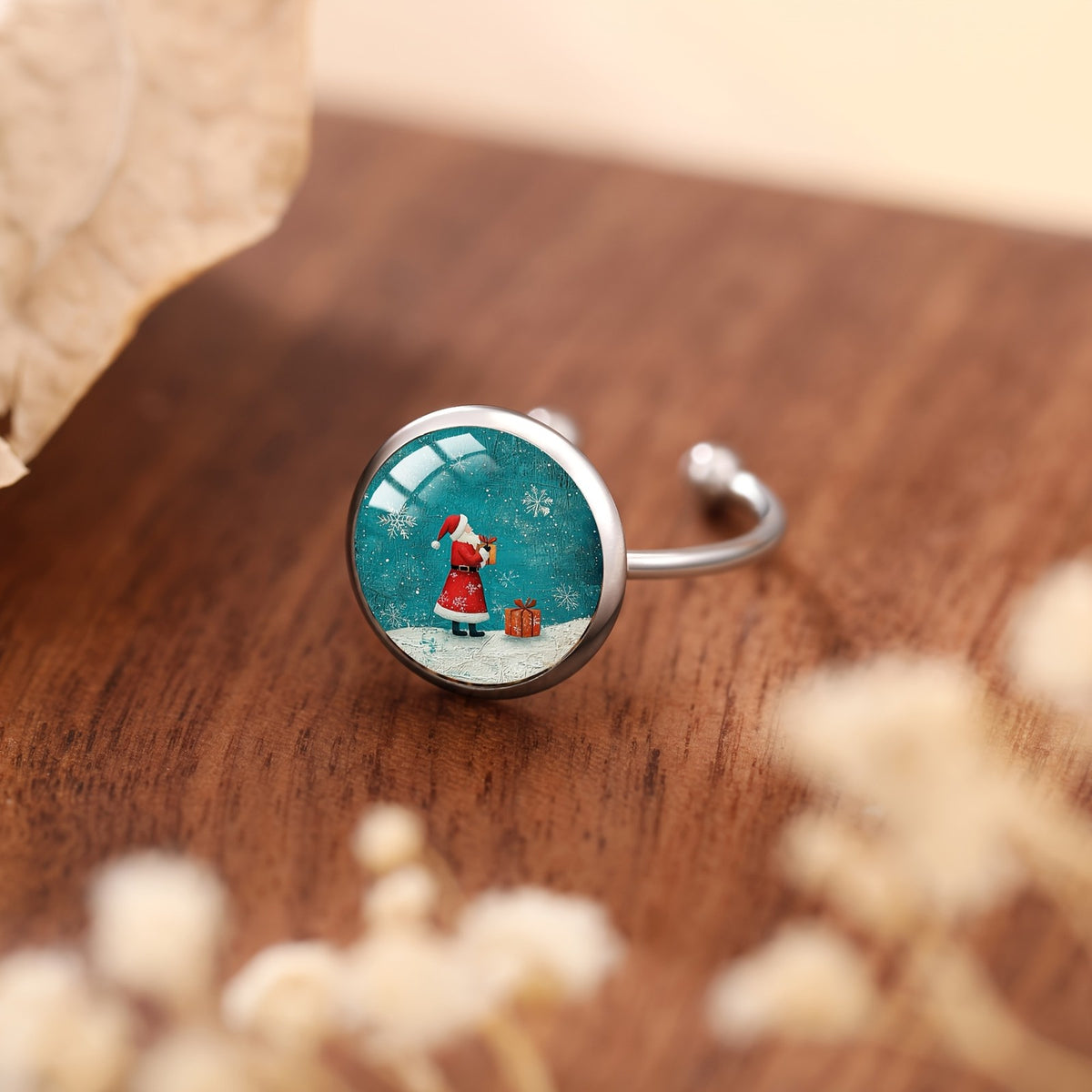 Santa Claus Snow Globe Ring