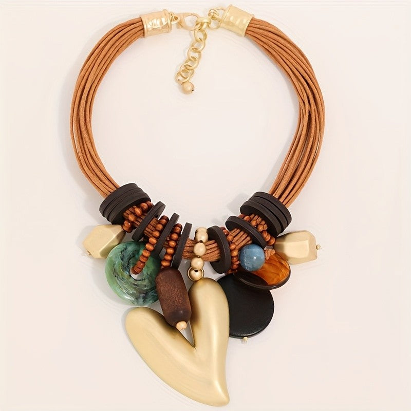 Mixed Bead Heart Statement Necklace
