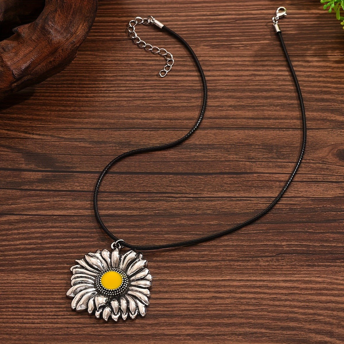 Textured Sunflower Cord Necklace