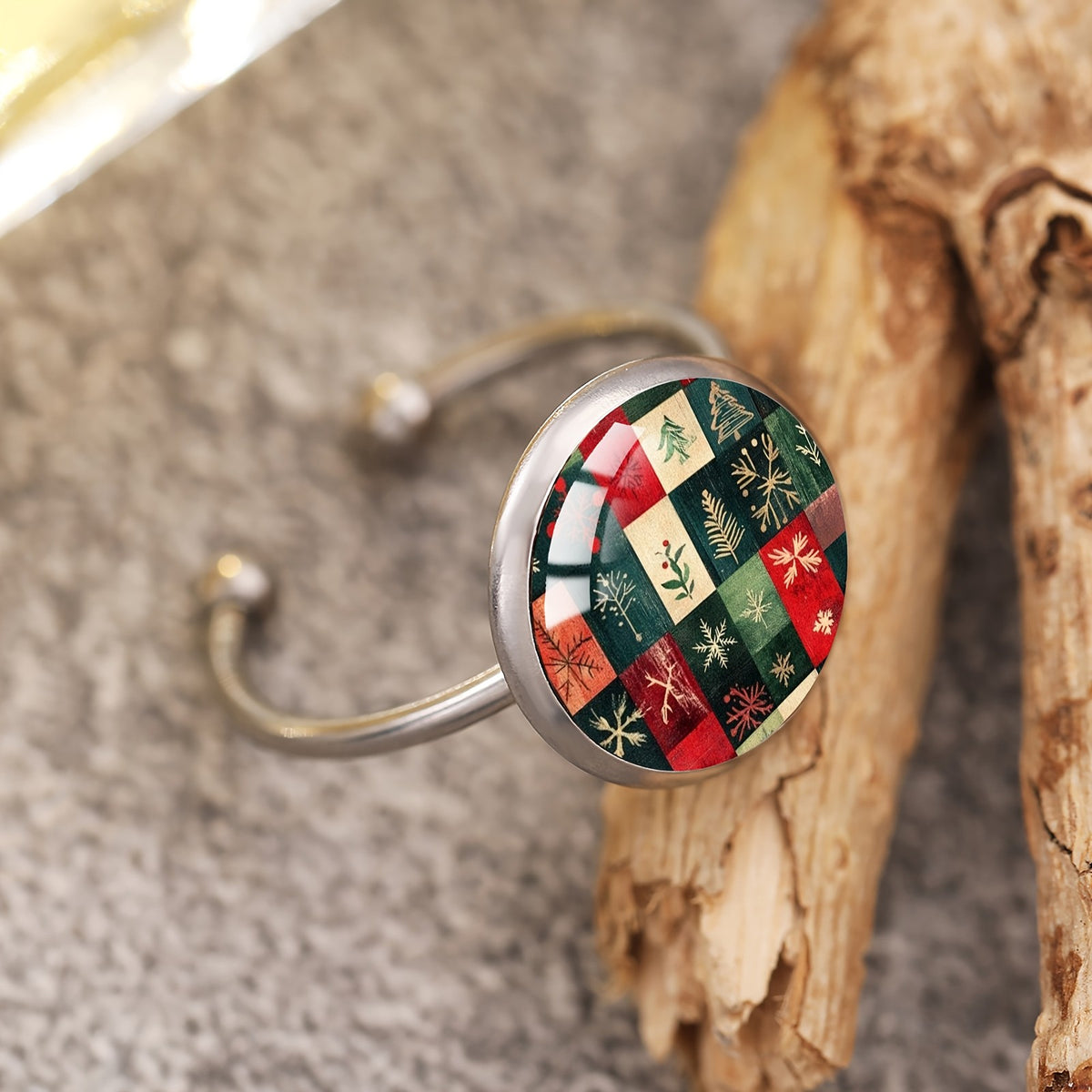 Winter Patchwork Adjustable Ring