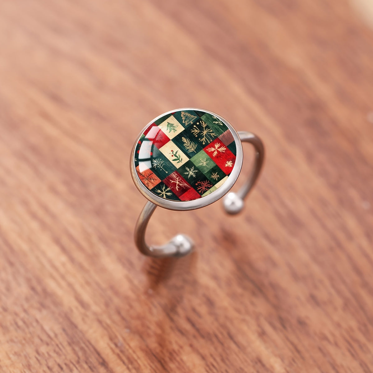 Winter Patchwork Adjustable Ring
