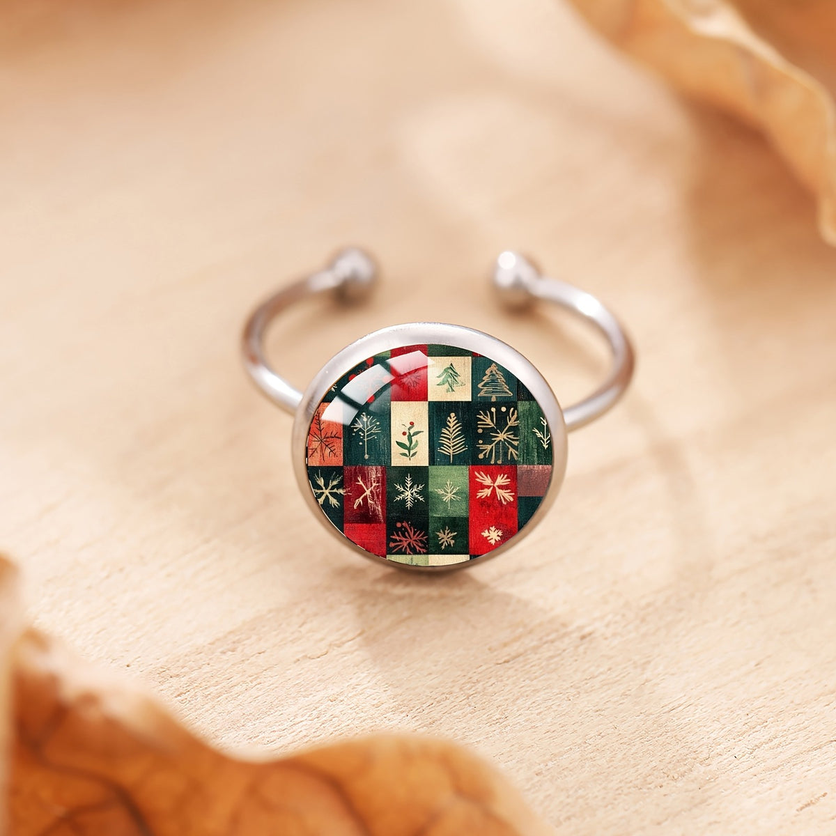 Winter Patchwork Adjustable Ring