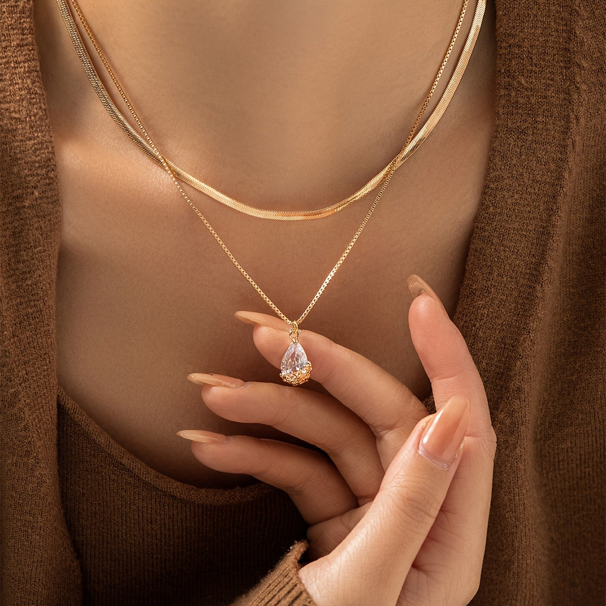 Teardrop Zircon Layered Necklace