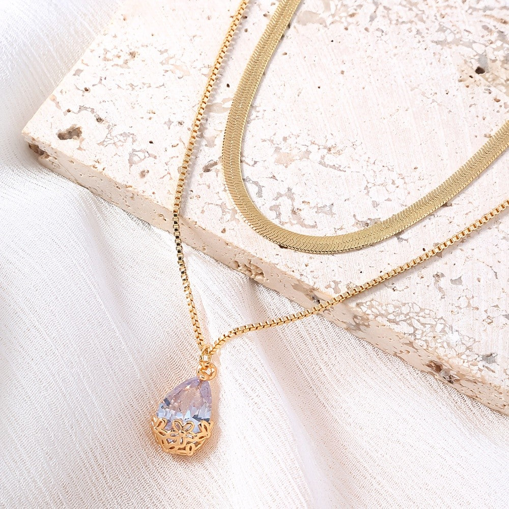 Teardrop Zircon Layered Necklace