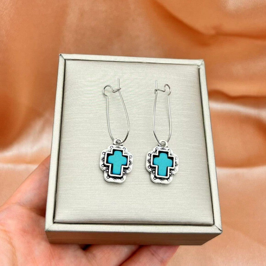 Turquoise Cross Wire Earrings