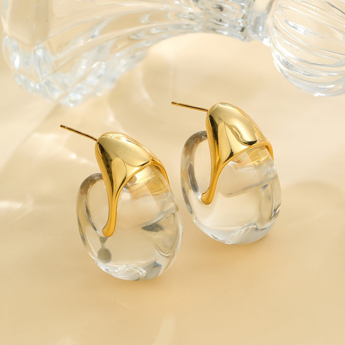 Gold Accent Resin Hoop Earrings