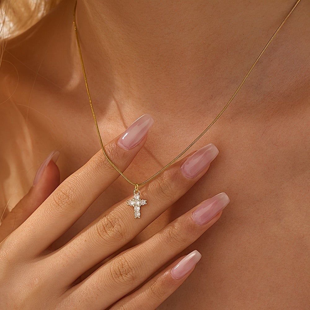 Crystal Cross Snake Chain Necklace