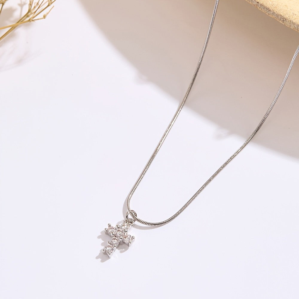 Crystal Cross Snake Chain Necklace