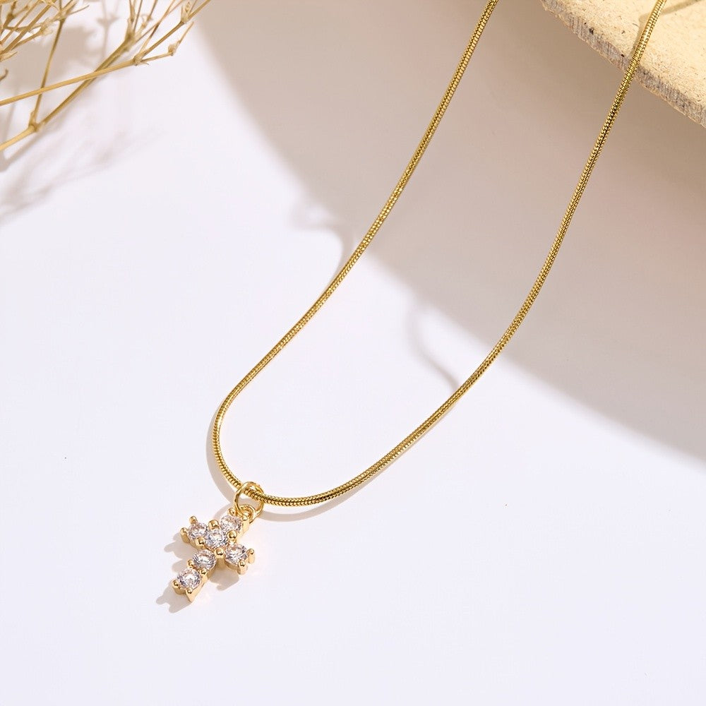 Crystal Cross Snake Chain Necklace